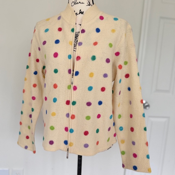 Marisa Christina Polka Dot Cardigan Cream Multicolor 100%Wool Full Zip Gypsy Y2K - Picture 10 of 15